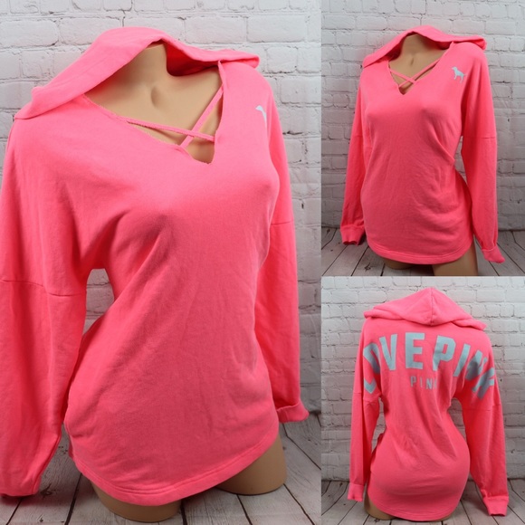 PINK Victoria's Secret Tops - VS PINK Love Pink Lace Up Sweatshirt Hoodie